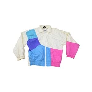 Vintage Profile Colorblock Windbreaker Jacket 80s 90s Neon Pink Blue Medium